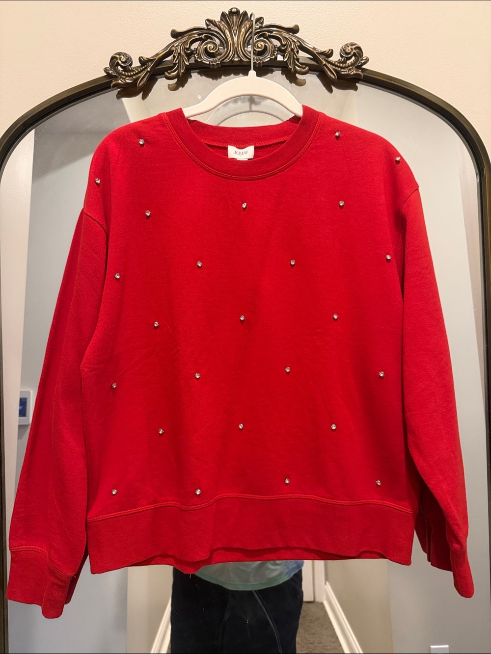 J. Crew Red Crewneck Sweatshirt with Silver Studs